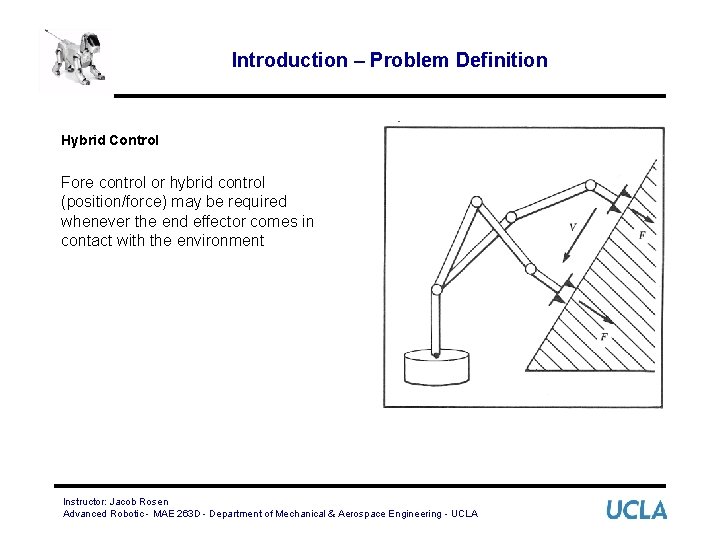 Introduction – Problem Definition Hybrid Control Fore control or hybrid control (position/force) may be