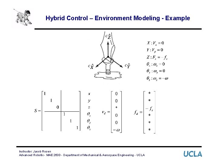 Hybrid Control – Environment Modeling - Example Instructor: Jacob Rosen Advanced Robotic - MAE