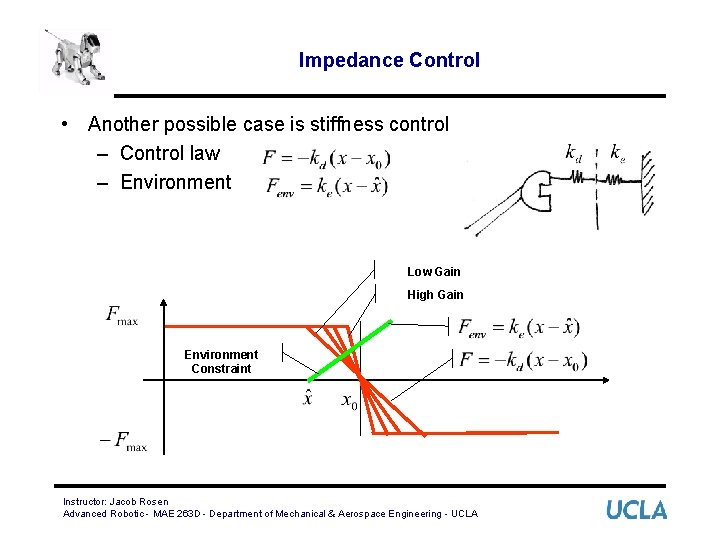 Impedance Control • Another possible case is stiffness control – Control law – Environment