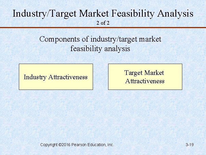 Industry/Target Market Feasibility Analysis 2 of 2 Components of industry/target market feasibility analysis Industry