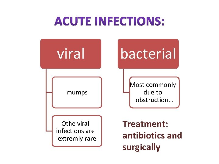 viral mumps Othe viral infections are extremly rare bacterial Most commonly due to obstruction…