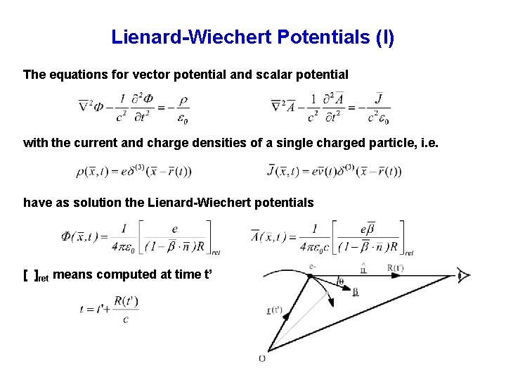 Lienard-Wiechert Potentials (I) The equations for vector potential and scalar potential with the current