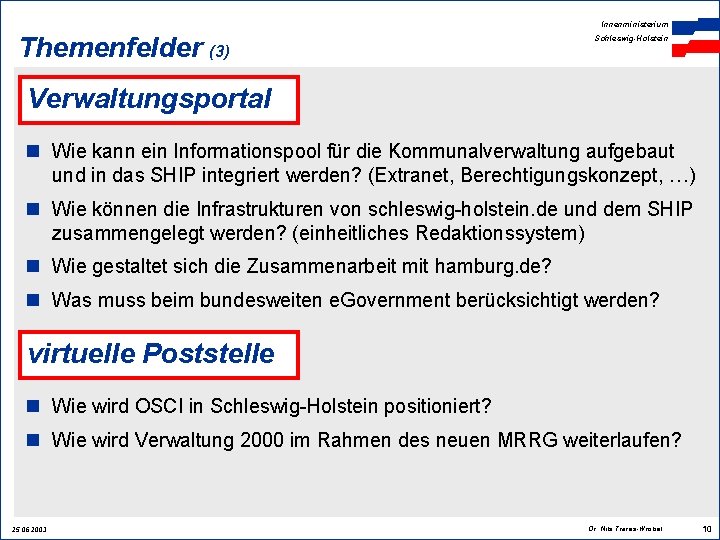 Innenministerium Themenfelder (3) Schleswig-Holstein Verwaltungsportal n Wie kann ein Informationspool für die Kommunalverwaltung aufgebaut