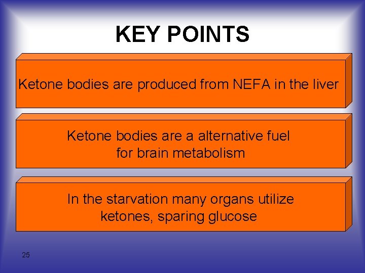 KEY POINTS Ketone bodies are produced from NEFA in the liver Ketone bodies are