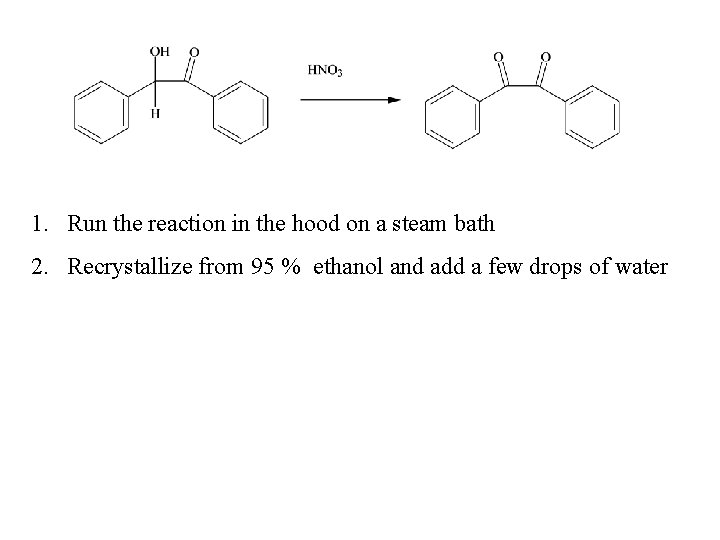 1. Run the reaction in the hood on a steam bath 2. Recrystallize from