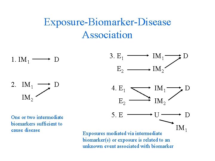 Exposure-Biomarker-Disease Association 1. IM 1 2. IM 1 D D IM 2 One or