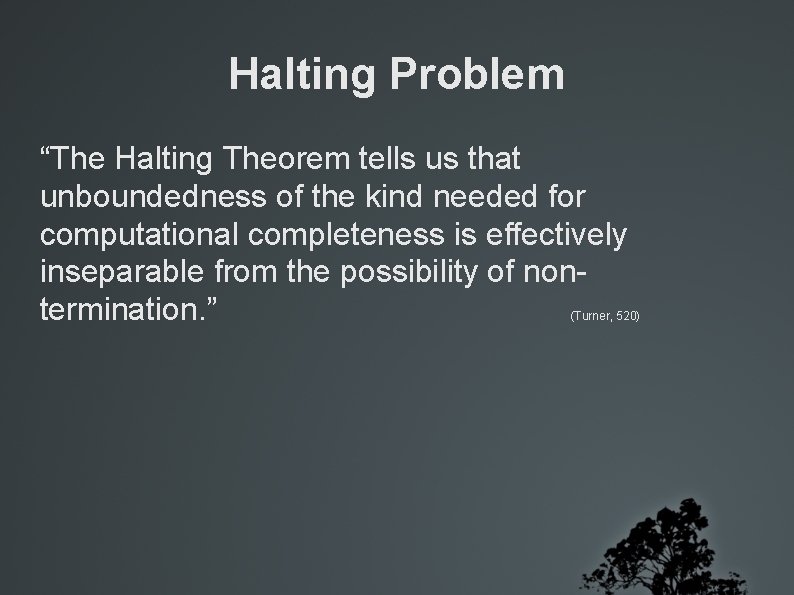 Halting Problem “The Halting Theorem tells us that unboundedness of the kind needed for