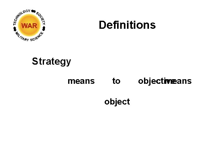 Definitions Strategy object to “The practical adaptation of the means objective means placed at