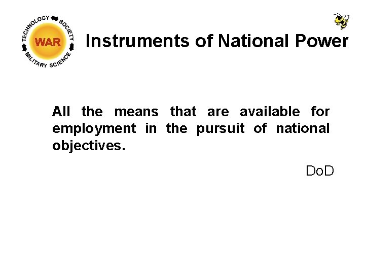 Instruments of National Power All the means that are available for employment in the