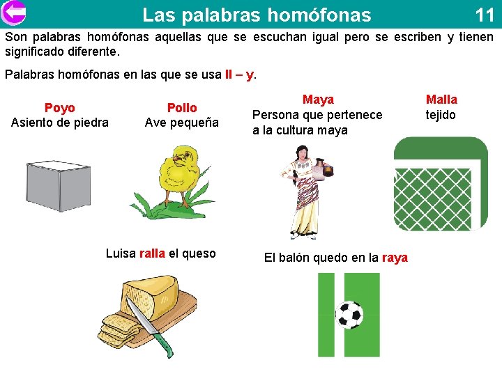 Las palabras homófonas 11 Son palabras homófonas aquellas que se escuchan igual pero se