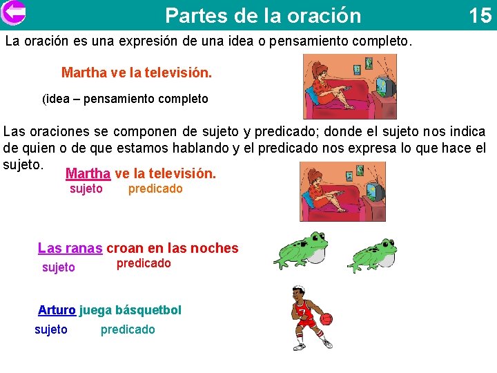 Partes de la oración 15 La oración es una expresión de una idea o