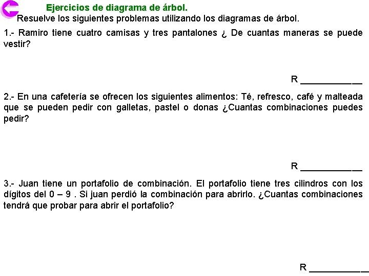 Ejercicios de diagrama de árbol. Resuelve los siguientes problemas utilizando los diagramas de árbol.
