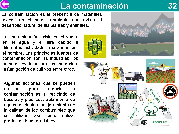 La contaminación es la presencia de materiales tóxicos en el medio ambiente que evitan