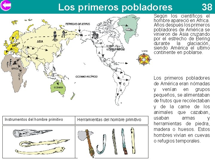 Los primeros pobladores 38 Según los científicos el hombre apareció en África. Años después