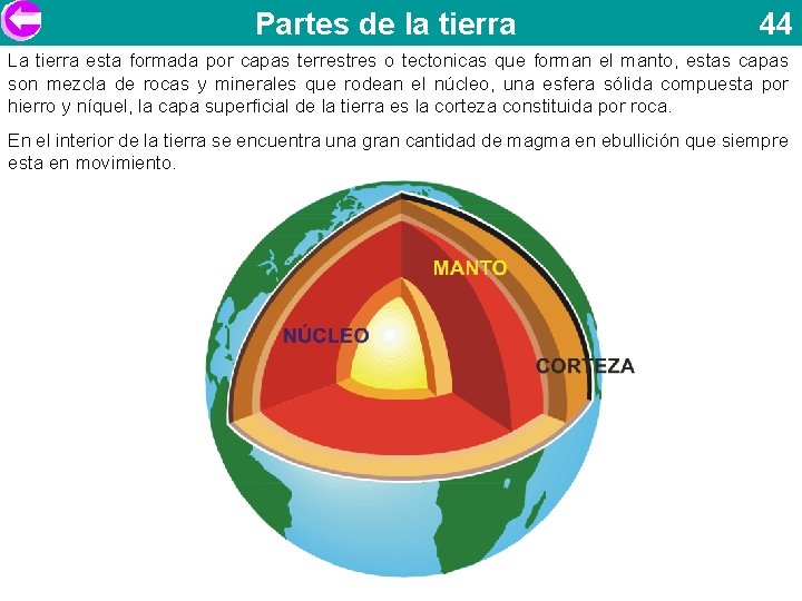 Partes de la tierra 44 La tierra esta formada por capas terrestres o tectonicas
