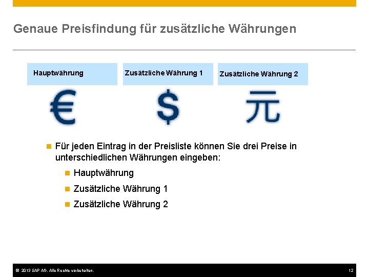 Genaue Preisfindung für zusätzliche Währungen Hauptwährung Zusätzliche Währung 1 Zusätzliche Währung 2 n Für