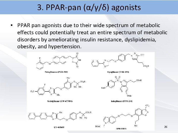 3. PPAR-pan (α/γ/δ) agonists • PPAR pan agonists due to their wide spectrum of