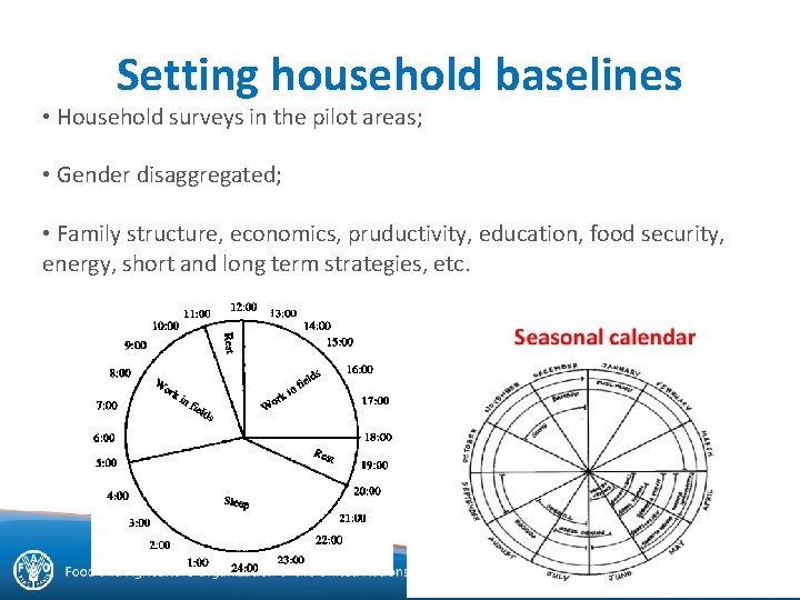 Setting household baselines • Household surveys in the pilot areas; • Gender disaggregated; •