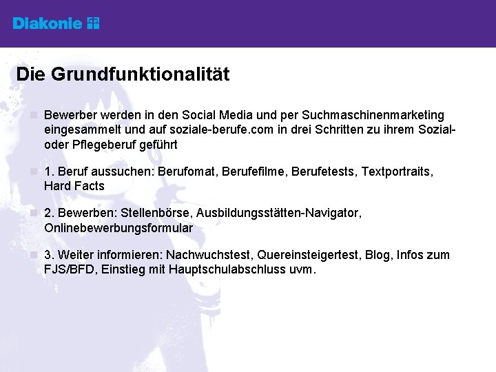 Die Grundfunktionalität n Bewerber werden in den Social Media und per Suchmaschinenmarketing eingesammelt und