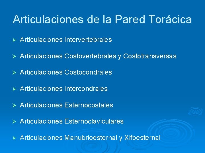 Articulaciones de la Pared Torácica Ø Articulaciones Intervertebrales Ø Articulaciones Costovertebrales y Costotransversas Ø Articulaciones de la Pared Torácica Ø Articulaciones Intervertebrales Ø Articulaciones Costovertebrales y Costotransversas Ø
