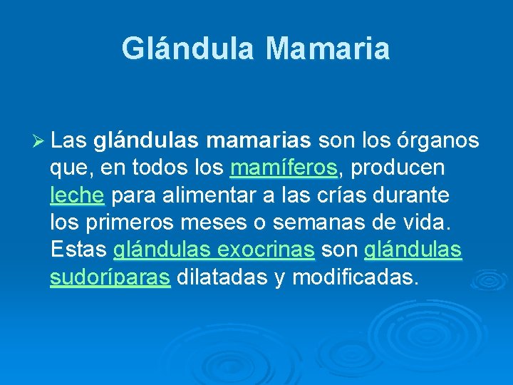 Glándula Mamaria Ø Las glándulas mamarias son los órganos que, en todos los mamíferos,