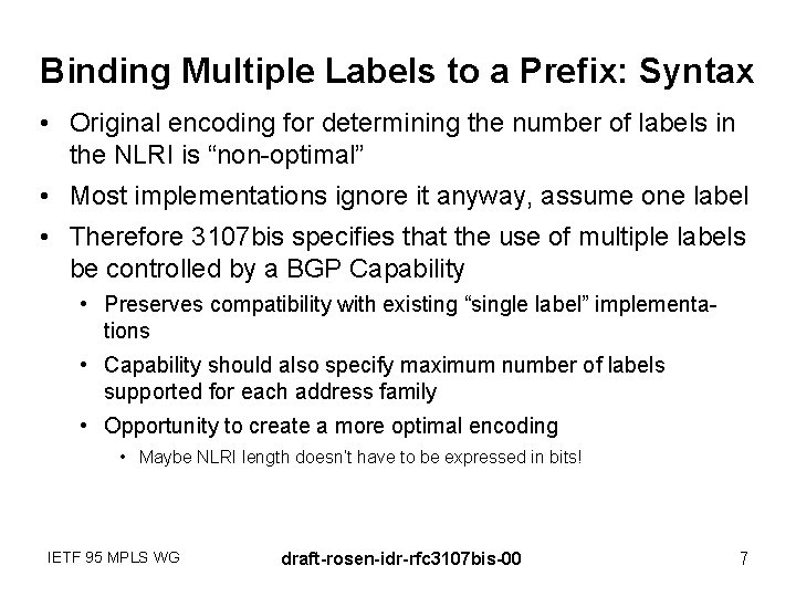 Binding Multiple Labels to a Prefix: Syntax • Original encoding for determining the number