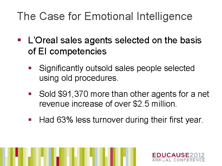The Case for Emotional Intelligence § L’Oreal sales agents selected on the basis of