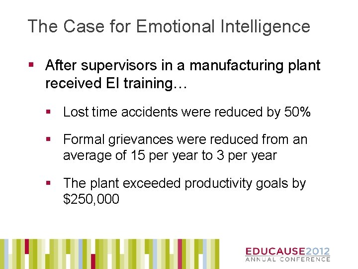 The Case for Emotional Intelligence § After supervisors in a manufacturing plant received EI