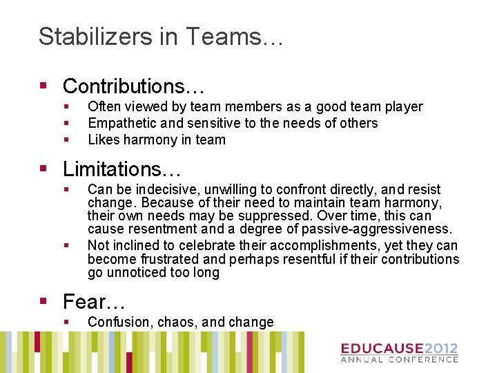 Stabilizers in Teams… § Contributions… § § § Often viewed by team members as