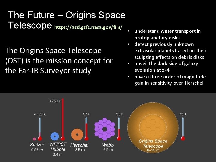 The Future – Origins Space Telescope https: //asd. gsfc. nasa. gov/firs/ • The Origins