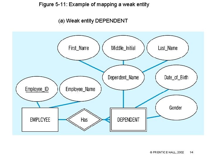 Figure 5 -11: Example of mapping a weak entity (a) Weak entity DEPENDENT ©