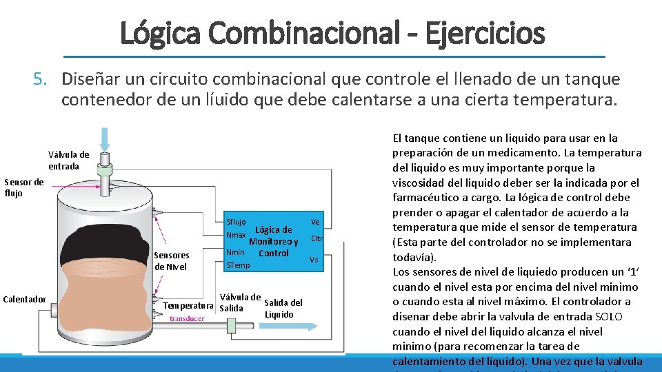 Lógica Combinacional - Ejercicios 5. Diseñar un circuito combinacional que controle el llenado de