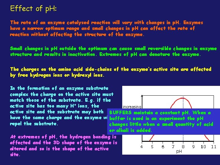 Effect of p. H: The rate of an enzyme catalysed reaction will vary with