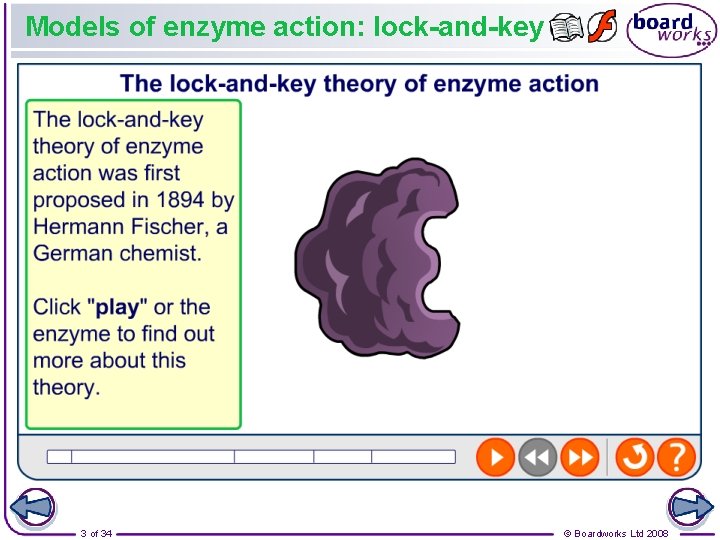 Models of enzyme action: lock-and-key 3 of 34 © Boardworks Ltd 2008 