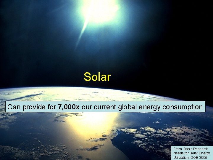 Solar Can provide for 7, 000 x our current global energy consumption From: Basic