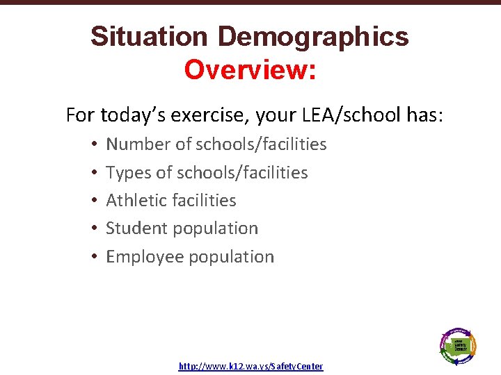 Situation Demographics Overview: For today’s exercise, your LEA/school has: • • • Texas School