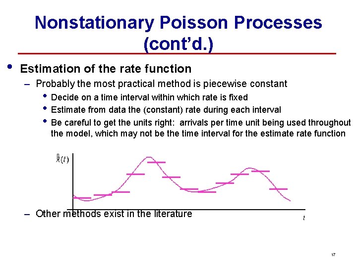Nonstationary Poisson Processes (cont’d. ) • Estimation of the rate function – Probably the