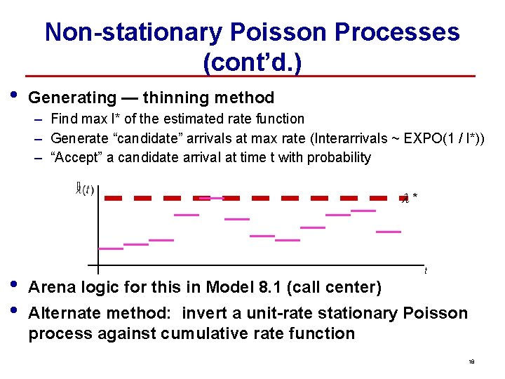 Non-stationary Poisson Processes (cont’d. ) • Generating — thinning method – Find max l*