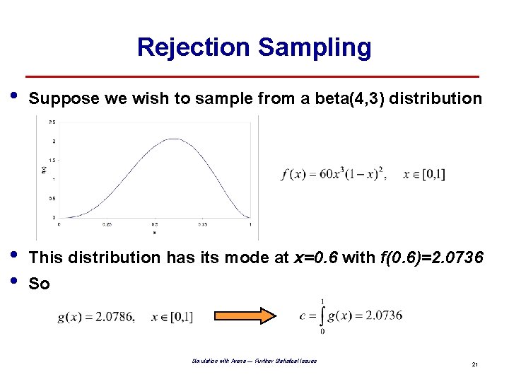 Rejection Sampling • Suppose we wish to sample from a beta(4, 3) distribution •