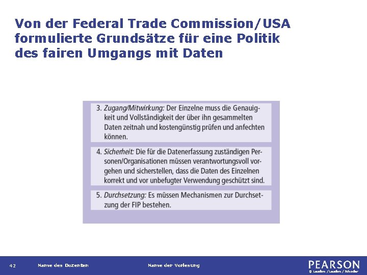 Von der Federal Trade Commission/USA formulierte Grundsätze für eine Politik des fairen Umgangs mit