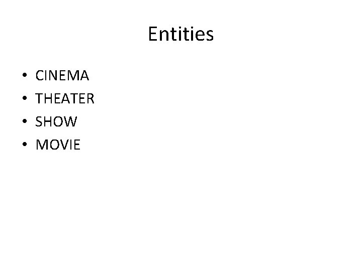 Entities • • CINEMA THEATER SHOW MOVIE 