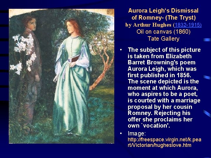Aurora Leigh‘s Dismissal of Romney- (The Tryst) by Arthur Hughes (1832 -1915) Oil on