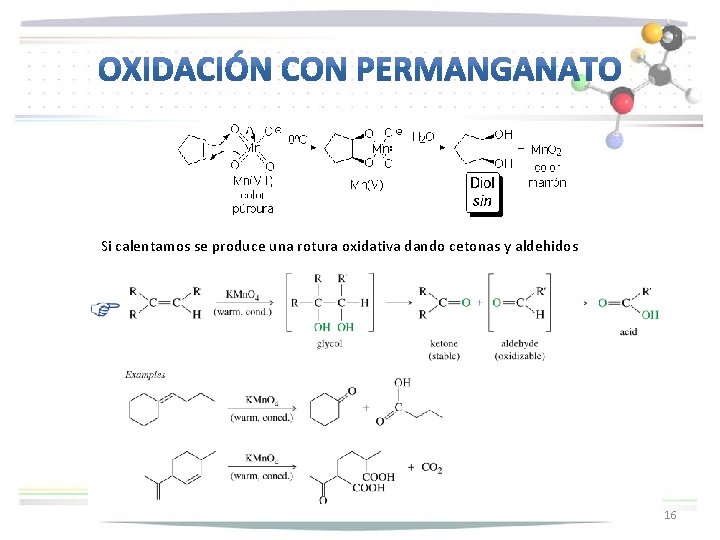 Si calentamos se produce una rotura oxidativa dando cetonas y aldehidos 16 