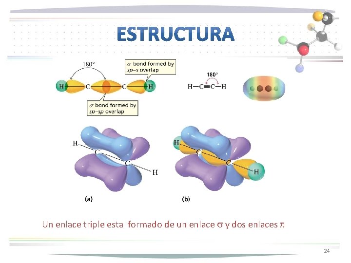 Un enlace triple esta formado de un enlace s y dos enlaces p 24