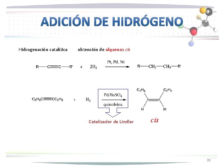 Hidrogenación catalítica obtención de alquenos cis Catalizador de Lindlar cis 28 