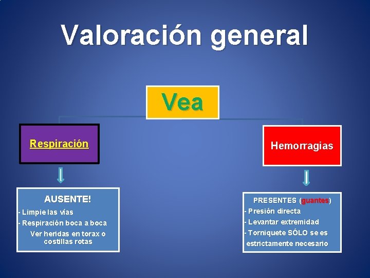 Valoración general Vea Respiración AUSENTE! - Limpie las vías - Respiración boca a boca