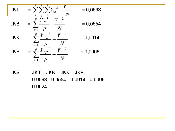 JKT = = 0, 0598 JKB = = 0, 0554 JKK = = 0,