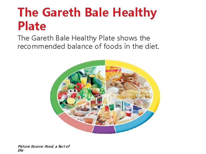 The Gareth Bale Healthy Plate shows the recommended balance of foods in the diet.