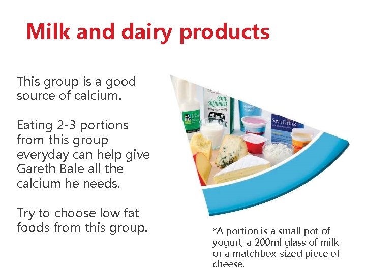 Milk and dairy products This group is a good source of calcium. Eating 2