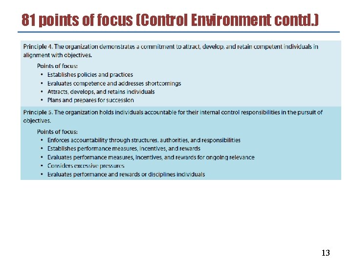 81 points of focus (Control Environment contd. ) 13 